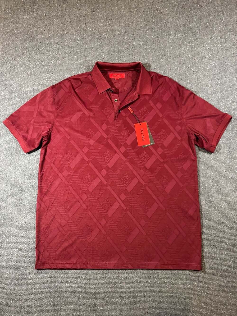 Pavini by Rocco Ravalli Burgundy Textured Geometric Polo Shirt Size 3XL